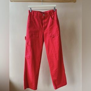 Red Carpenter Wide Leg Baggy Cargos from Zara
